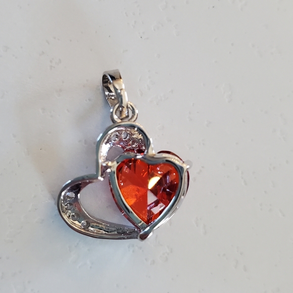 Silver Heart & Garnet Heart Pendant Necklace Charm - Picture 3 of 7